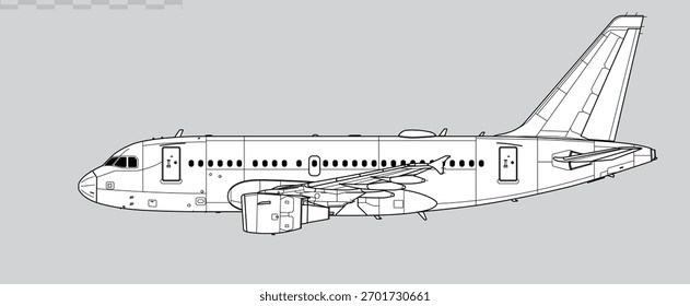 Dibujo de Vector del avión de pasajeros de cuerpo estrecho. Vista lateral. Imagen para ilustración e infografía.