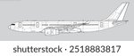 Airbus A330-200. Vector drawing of long-range passenger jet airliner. Side view. Image for illustration and infographics.