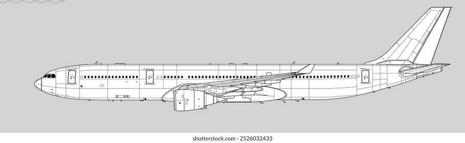 Airbus A330-300. Vector drawing of wide-body airliner. Side view. Image for illustration and infographics.