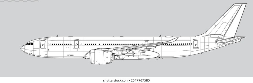 Airbus A330-800 NEO. Vector drawing of wide-body long range airliner. Side view. Image for illustration and infographics.