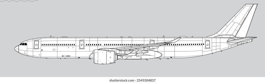 Airbus A330-900 NEO. Vector drawing of wide-body long range airliner. Side view. Image for illustration and infographics.