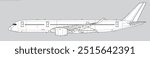 Airbus A350-900. Vector drawing of long-range passenger jet airliner. Side view. Image for illustration and infographics.