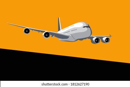 Airbus A380. Commercial Jet Airliner In The Dawn Sky. Vector Drawing For Illustrations.