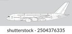 Airbus A380-800. Vector drawing of long-range, passenger jet airliner. Side view. Image for illustration and infographics.