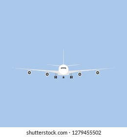 Airbus departure runway international white airliner front view flat icon isolated