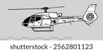 Airbus Helicopters H130. Eurocopter EC130. Vector drawing of light utility helicopter. Side view. Image for illustration and infographics.