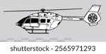 Airbus Helicopters H145. Eurocopter EC145 T2. Vector drawing of light utility helicopter. Side view. Image for illustration and infographics.