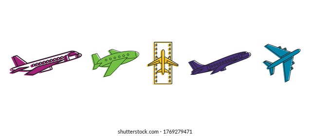 Airbus icon set. Color outline set of airbus vector icons for web design isolated on white background