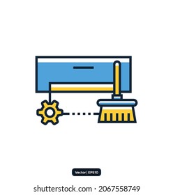 Aircond Cleaning icon. Disinfection and Cleaning Related Vector Icons. Collection of linear simple web icons such as cleaner, disinfection, cleaning, washing, and others. vector eps10