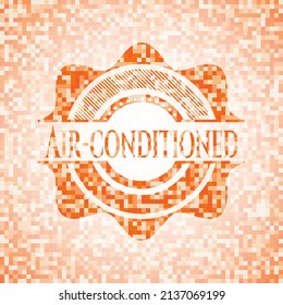 Air-conditioned abstract orange mosaic emblem with background 