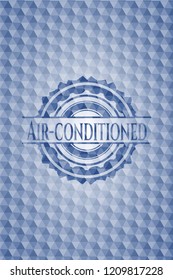 Air-conditioned blue badge with geometric pattern.