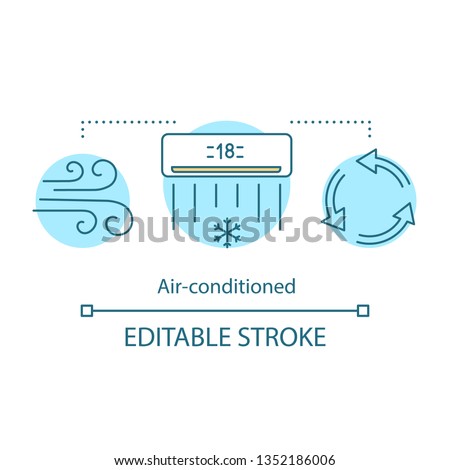 Air-conditioned concept icon. Cooling system. Ventilation. Air conditioner, cooler. Hotel amenity idea thin line illustration. Vector isolated outline drawing. Editable stroke