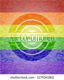 Air-conditioned emblem on mosaic background with the colors of the LGBT flag