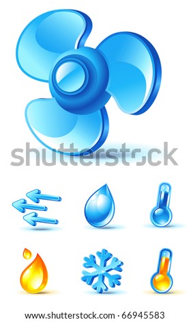 air-conditioner icons - blow, direction, temperature, heating, cooling, moisture