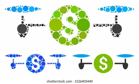 Aircopter payment composition for aircopter payment icon of round dots in variable sizes and color tints. Vector dots are composed into blue composition.