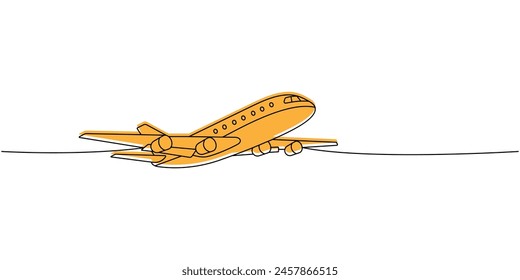 Aircraft, air transport one line colored continuous drawing. Different air transport continuous one line illustration. Vector minimalist illustration