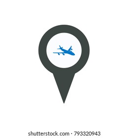 Aircraft airplan location marker pin place position icon. Navigation travel direction pointer.