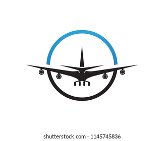 Aircraft, airplane, airline logo or label. Journey, air travel, airliner symbol. Vector illustration