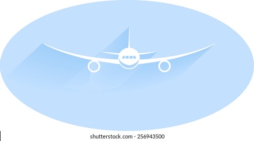 Aircraft or Airplane Icon, Flat Minimal Vector Silhouette on blue background