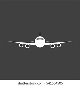 Aircraft or Airplane icon flat. Vector white illustration isolated on black background. Flat symbol