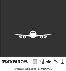 Aircraft or Airplane icon flat. White pictogram on black background. Vector illustration symbol and bonus icons