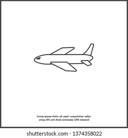 Aircraft or airplane icon on white isolated background on white isolated background. Layers grouped for easy editing illustration. For your design.