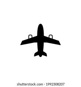 Aircraft, airplane icon in solid black flat shape glyph icon, isolated on white background 