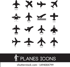 Aircraft or airplane icons set collection in black style.