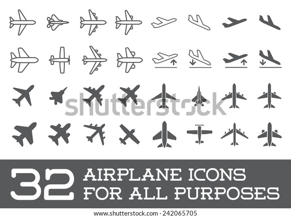 Aircraft or Airplane Icons Set Collection\
Vector Silhouette