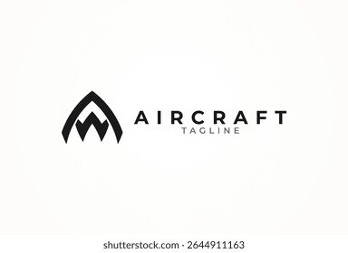 Aircraft airplane logo, letter AW with stealth aircraft combination, vector illustration