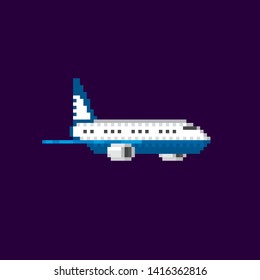 Aircraft. Airplane. Mail plane. Pixel art. Old school computer graphic. 8 bit video game. Game assets 8-bit sprite.