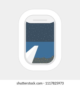 Aircraft, airplane windows with cloudy blue sky outside. Travel or tourism concept. Vector illustration.