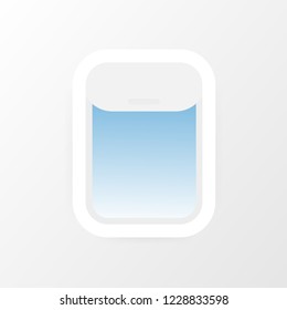 Aircraft, airplane windows with cloudy blue sky outside. Travel or tourism concept. Vector stock illustration 