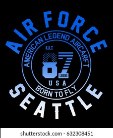 Aircraft army Seattle typography, t-shirt graphics, vectors