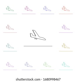 Icono de estilo multicolor de llegada de aeronaves. Línea delgada simple, contorno vectorial de iconos de aeropuerto para ui y ux, sitio web o aplicación móvil