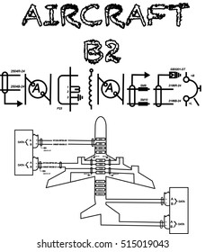 "aircraft b2 engineer" text with wiring diagram designed like an aircraft for printing