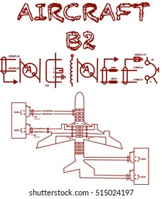 "aircraft b2 engineer" text with wiring diagram designed like an aircraft for printing