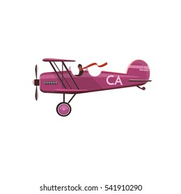 Aircraft. Biplane icon, cartoon, style, flat