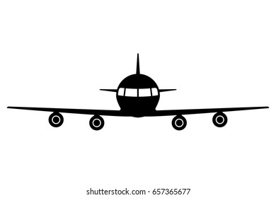Aircraft black icon. Front view. Vector illustration isolated on white background