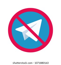 Aircraft Blue Button Icon Vector. the Telegram icon is locked, under prohibition.