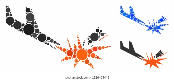 Aircraft bomb explosion composition for aircraft bomb explosion icon of small circles in various sizes and shades. Vector small circles are united into blue mosaic.