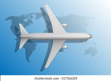 Aircraft brochure with Commercial plane, whirlwinds, infographics elements and world map. Plane Can used for travel agencies, aviation companies. Vector illustration of Airline airplane banner.