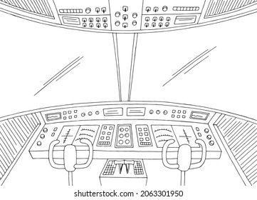 Aircraft cabin interior graphic black white sketch illustration vector
