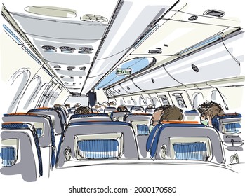 Aircraft cabin interior - hand drawing sketch