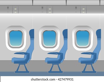 Aircraft cabin with passenger seats.  Vector illustration.