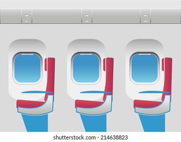 Aircraft cabin with portholes and seats. Vector illustration. EPS10. Opacity.