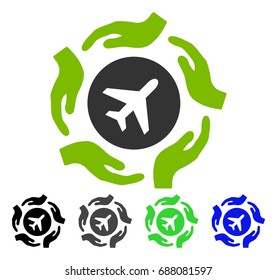 Aircraft Care Hands flat vector illustration. Colored aircraft care hands gray, black, blue, green icon versions. Flat icon style for graphic design.