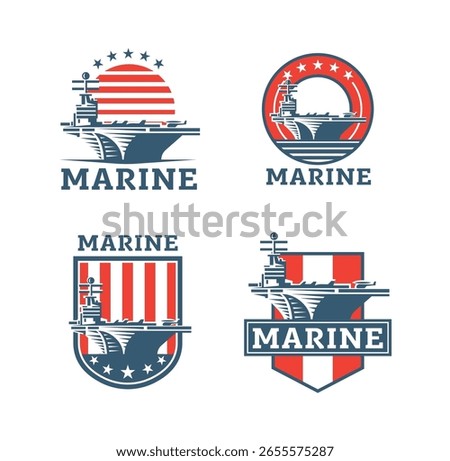 Aircraft Carrier Badge Vector on White Background
