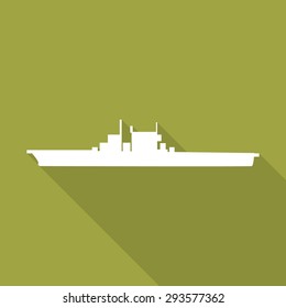 Aircraft Carrier Flat Icon With Long Shadow.