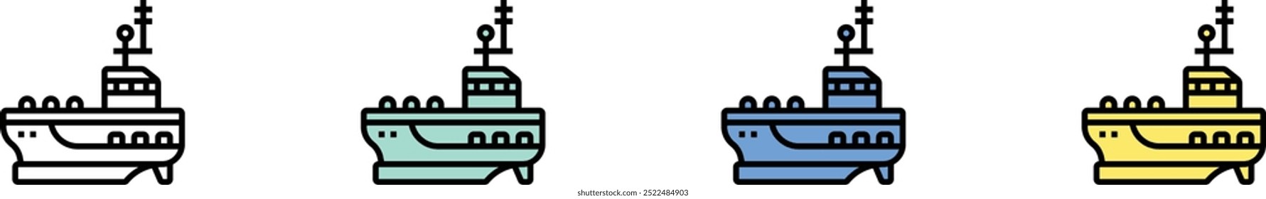 aircraft carrier icon. Outline, Green, Blue and Yellow Style Design Isolated On White Background